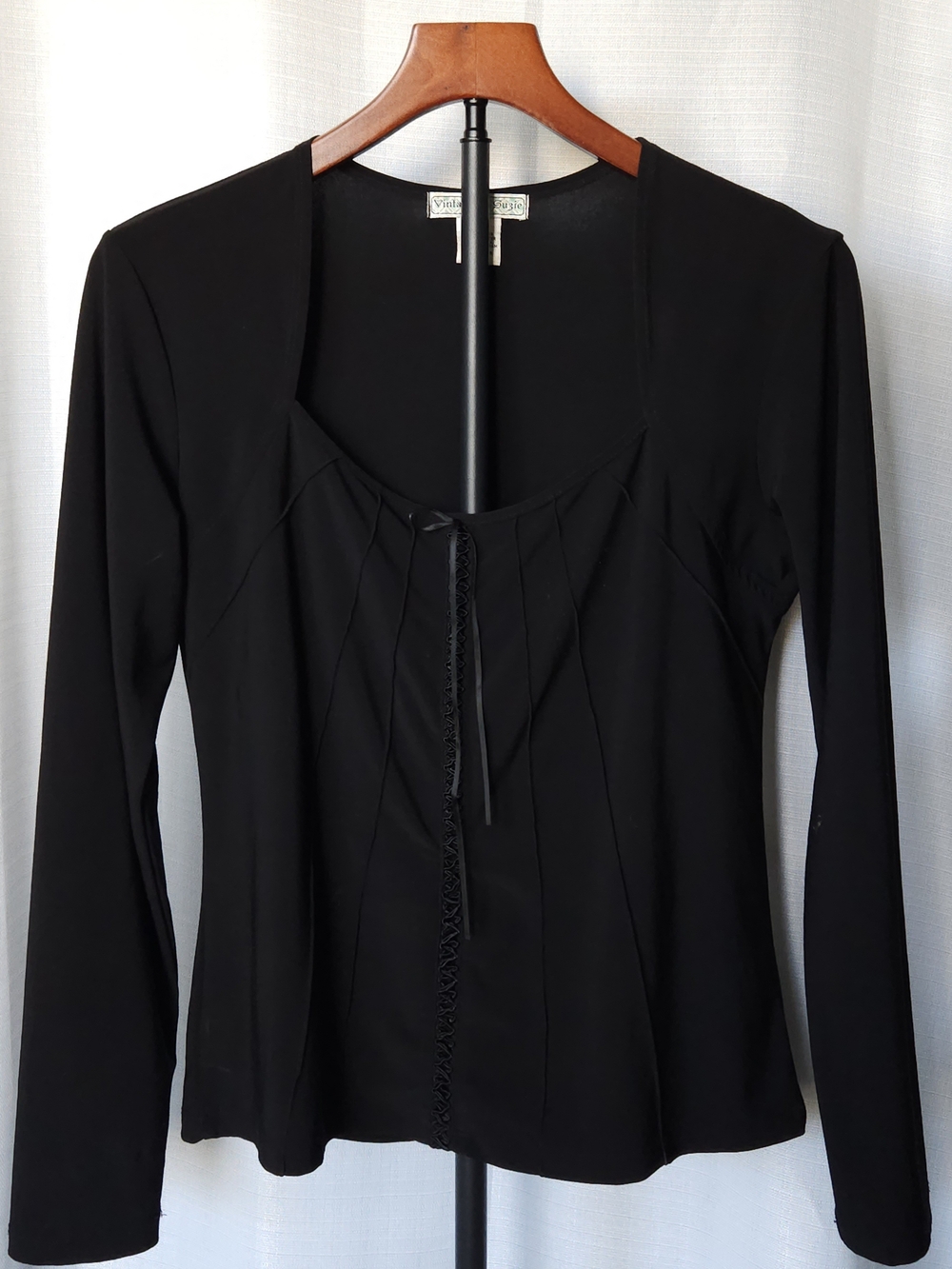 Vintage Suzie Black Corset-Style Long Sleeve Top - Size L